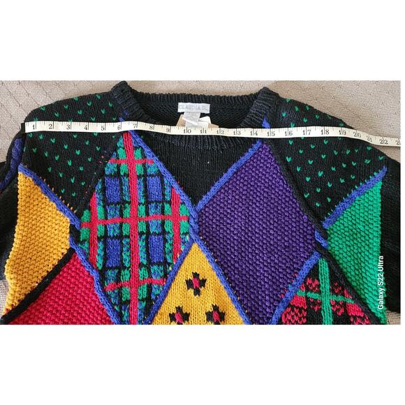 NWT Claudia D VTG Diamond Patchwork Color Block Knit Oversized Sweater W Med - Picture 3 of 14